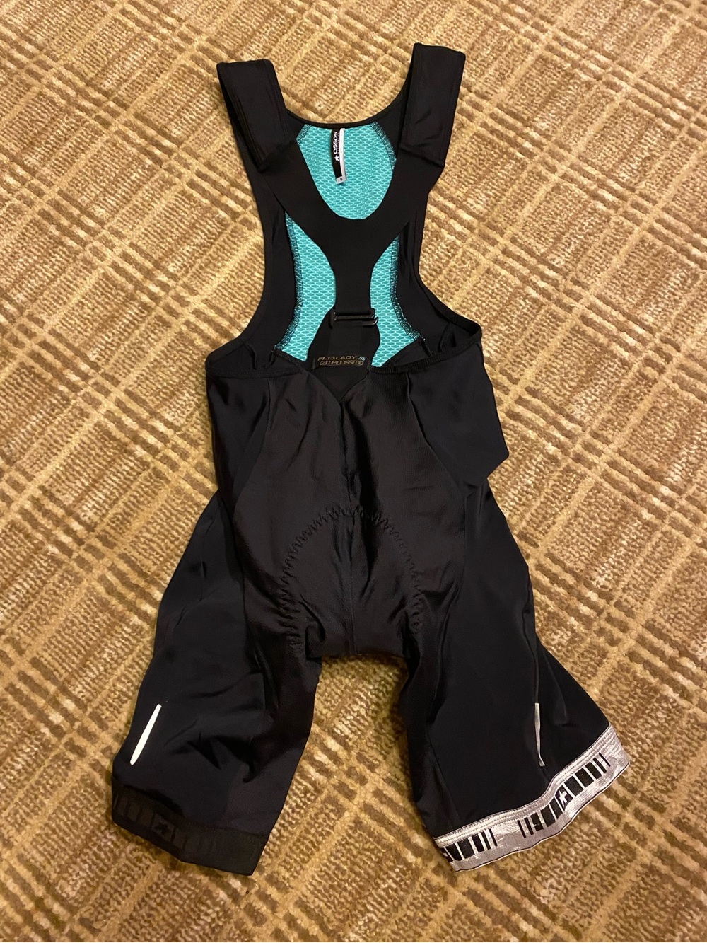 ASSOS  Black and Teal Cycling Body R&D Bib Shorts S